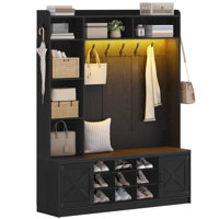 Hall Tree, 6-in-1 Farmhouse Entryway Bench with Shoe Storage Bench & Coat Rack, Entryway Furniture with 15 Cubbies & 5 Tri-Hook, Adjustable Shoe Stora by Gracie Oaks