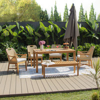 Sydney 6-Person Teak Patio Dining Sets with Cushion by Bayou Breeze