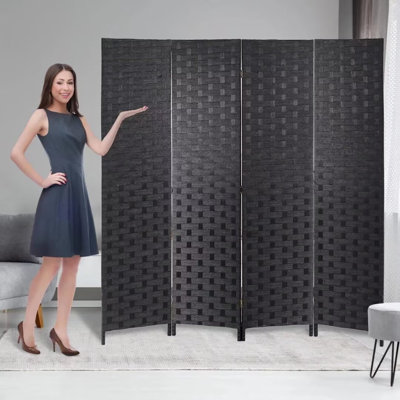 Ebern Designs 4-Panel Room Dividers and Folding Privacy Screens, Black