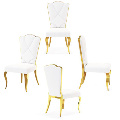 Luxury Velvet Upholstered Dining Room Chairs with Mirrored Gold Metal Legs by Rosdorf Park