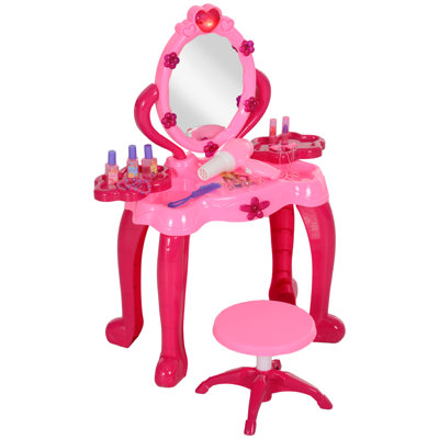 Zoomie Kids Kids Vanity Set with Mirror and Stool, Light and Sound, 15 Accessories by Zoomie Kids