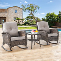 Valierius 3 Piece Patio Furniture Set Comfortable PE Rattan Wicker Outdoor Rocking Chairs & Side Table Perfect For Outdoor Relaxation, Front Porch, Or by Red Barrel Studio