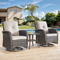 Valierius 3 Piece Patio Furniture Set Outdoor Wicker Swivel Glider Chairs Set With Cushions & Wicker Side Table For Patios, Decks, And Garden Relaxati by Red Barrel Studio
