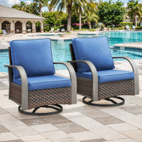 Chalres Outdoor Patio Brown Wicker Swivel Glider Rocker Chair With Cushions (2-Pack) by Lark Manor