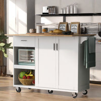 Rolling Kitchen Island With Foldable Counter Top, Slide-Out Shelf, Towel Rack And A Drawer