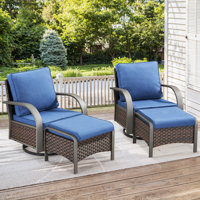Toika 2 - Person Outdoor Seating Group PE Wicker Swivel Glider With Ottomans With Cushions by Winston Porter