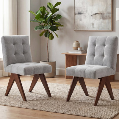 Mid-Century Accent Chair, Upholstered Armless Dining Chairs with Tufted Back and Solid Wood Legs for Living Room or Home Office(Set of 2) by Latitude Run
