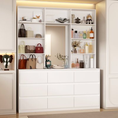9-Drawer 7-Shelf Wardrobe With A Large Mirror by Latitude Run