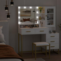 Makeup Vanity With Mirror & Lights & Led Bulbs by Mercer41