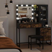 Makeup Vanity With Mirror & Lights & Led Bulbs by Mercer41