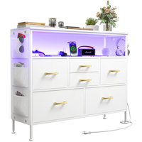 Dresser For Bedroom TV Stand With Power Outlets And LED Light, 6 Drawers Dresser With Side Pockets & Hooks, Wide Dresser With Shelves For 45" TV, Fabr by Ivy Bronx