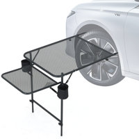 Car Camping Table with Cupholders, Mesh Surface, Wing Panel, Heavy Duty for Outdoor, Camping, Picnic