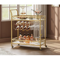 Bar Cart Gold, 2 Tier Bar Carts, With Wheels by Everly Quinn
