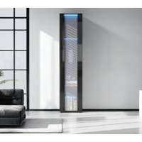 4-tier Tall Storage Cabinet, Narrow Slim Side Cabinet With Aluminum Strip Lamp