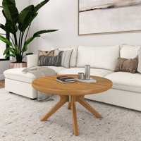 Muhsina Cross Leg Round Coffee Table (36in x 36in / 910mm x 910mm), Pecan by George Oliver