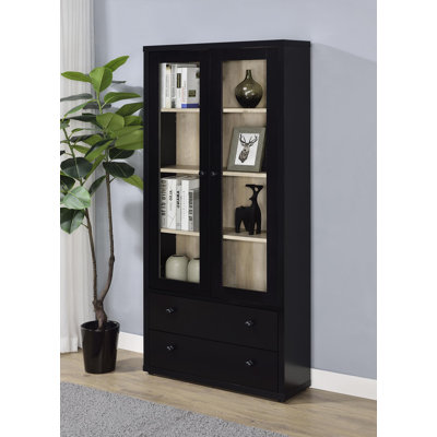 Bogard 4-Shelf Glass Door Tall Cabinet With Drawers by Ebern Designs