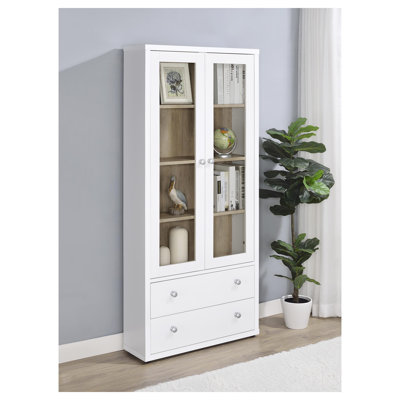 Bogard 4-Shelf Glass Door Tall Cabinet With Drawers by Ebern Designs