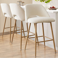 Modern Boucle Counter Height Stool with Upholstered Back
