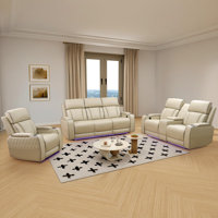3-Piece Vegan Leather Power Reclining Living Room Sofa Set With Wireless Chargers and Blue LED Light