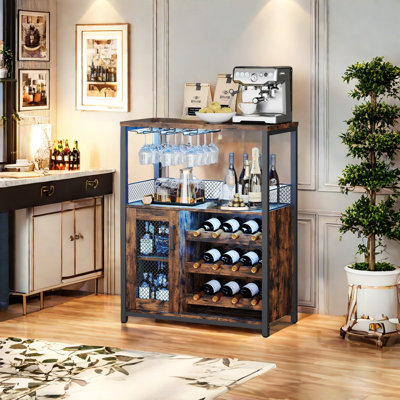 3-tier Wine Bar Cabinet With Led Lights For Kitchen, Living Room And Bar by Wrought Studio