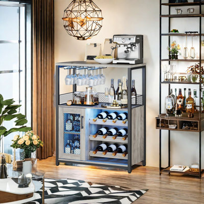 3-tier Wine Bar Cabinet With Led Lights For Kitchen, Living Room And Bar by Wrought Studio