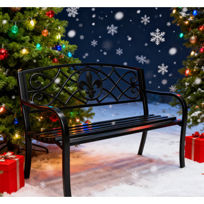 50"Â Outdoor Bench, Rustproof Metal Garden Bench with Ergonomic Backrest&Armrests by Winston Porter