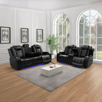 2-Piece Vegan Leather Power Reclining Living Room Sofa Set With Wireless Chargers And LED Lights