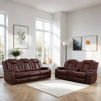 2-Piece Vegan Leather Power Reclining Living Room Sofa Set With Wireless Chargers And LED Lights by Ebern Designs