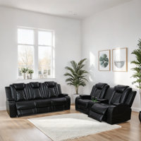 2-Piece Vegan Leather Power Reclining Living Room Sofa Set With Wireless Chargers And LED Lights by Ebern Designs