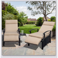 Adjustable Patio Recliner Chair Metal Outdoor Lounge Chair with Flip Table Push Back by Winston Porter