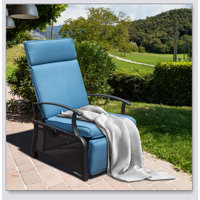 Adjustable Patio Recliner Chair Metal Outdoor Lounge Chair with Flip Table Push Back by Winston Porter