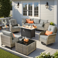 6 Seats High Quality Pe Rattan Outdoor Furniture Sofa With Rocking Chair And Stove, Can Be Freely Combined by Lark Manor