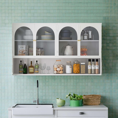 47.25" Four-Door Glass Wall Cabinet Storage by Ebern Designs