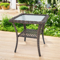 Valierius Durable Outdoor Side Table With UV-Resistant Wicker, And Tempered Glass - Ideal For Patios, Gardens, And Poolside Relaxation by Red Barrel Studio