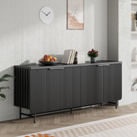 Mid Century & Scandinavian Fluted Door Kitchen Storage Sideboard Buffet Cabinet Console by Latitude Run