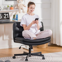 Criss Cross Chair With Wheels, Armless Wide Cross Legged Moisa Mid Back, Modern Home Office Desk Chair Swivel Adjustable Vanity Computer Chair by George Oliver