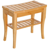 Long Bamboo Shower Bench Seat, 20" Wooden Spa Shower Stool with Underneath Storage Shelf