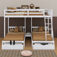 Bunk Bed, Triple Bunk Bed With Drawers And Guardrails by Harriet Bee