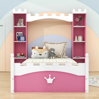 Twin Castle Shape Wooden Bed with Shelves
