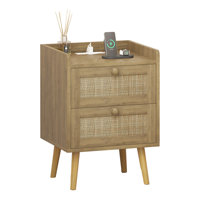 Rattan Nightstand with Charging Station and 2 Drawers by Bay Isle Home