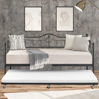Heart-shaped Headboard,stylish Black Twin Daybed With Trundle – Space-saving Metal Sofa Bed For Living Room & Guest Room, Supports 350 Lbs, Easy Assem by Winston Porter