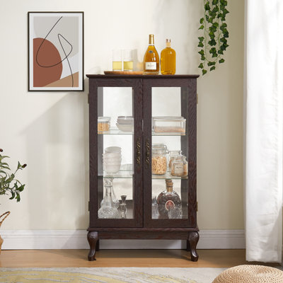 2 Doors Curio Cabinet With Tempered Glass Doors Cabinets With Mirrored Back Panel And Adjustable Shelves by Charlton Home