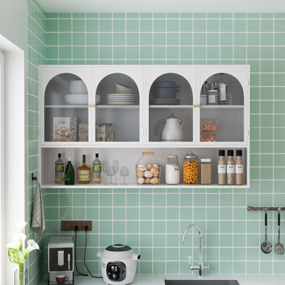 47.25" Four-Door Glass Wall Cabinet Storage Wall-Mounted Pantry Cabinet Kitchen Storage Cabinet by Ebern Designs