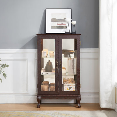 2 Doors Curio Cabinet With Tempered Glass Doors, Curio Cabinets With Mirrored Back Panel, Lighted Display Cabinet by Lark Manor