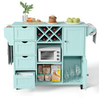 Kitchen Island With Drawer and liquor cabinet, Kitchen Cart With Spice And Towel Rack, Blue by Gracie Oaks