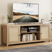 TV Stand For 75 Inch TV, Rattan Entertainment Center With Storage, Wood TV & Media Console by Bay Isle Home