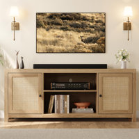 TV Stand For 75 Inch TV, Rattan Entertainment Center With Storage, Wood TV & Media Console by Bay Isle Home