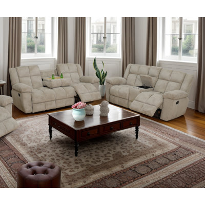 Microfiber 2-Piece Living Room Recliner Set Sofa And Loveseat by Ebern Designs