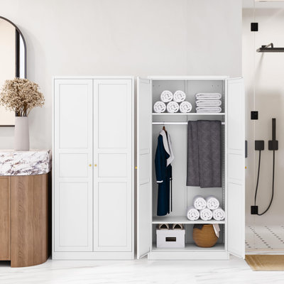 Wardrobe Armoire Closet,72" H Metal Storage Cabinet With Adjustable Shelves And Hanging Rod,Bedroom Armoire Cabinet Clothes Organizer by Ebern Designs
