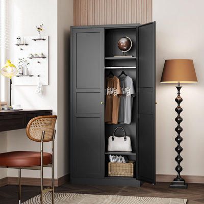Wardrobe Armoire Closet,72" H Metal Storage Cabinet With Adjustable Shelves And Hanging Rod,Bedroom Armoire Cabinet Clothes Organizer by Ebern Designs
